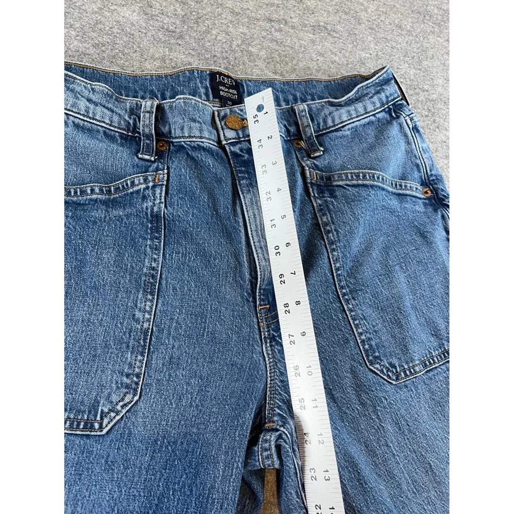 J.Crew‎ Women High-Rise Bootcut Blue Denim Jeans 30 Patch Pocket Stretch Retro